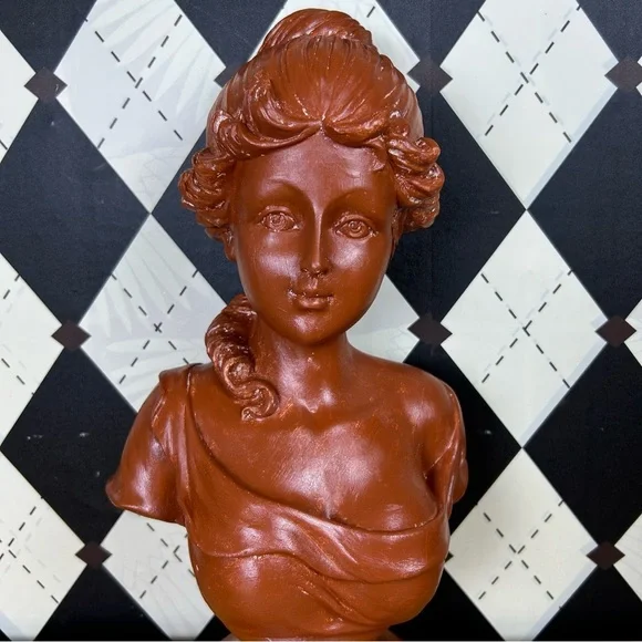 Tall Neoclassical Lady Bust 15" Sculpture Chalk-ware Vintage Luxury Décor - Picture 11 of 15